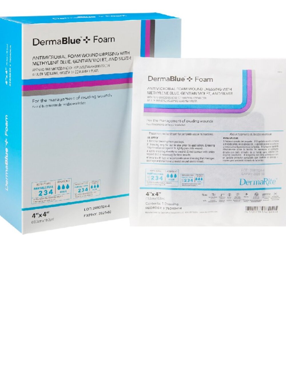 DermaBlue+ Foam Wound Dressing 4"x4" - Box of 10 - Expiry 2030